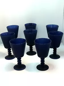 Vintage Französische Eleganz Midnight Royalty Blau Matt Wasser Wein Kelch Gläser Rarität - Bild 1 von 17