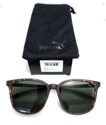 Puma PU0156SK 007 Tortoise Green Square Sunglasses 57-17 145 New Box Pouch - Image 1 of 4