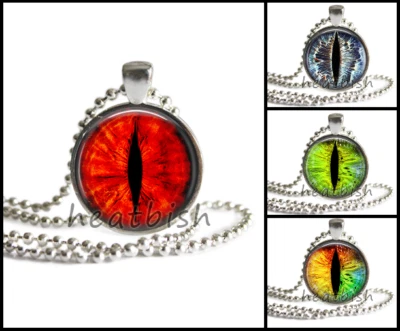 DRAGON EYE CAT EYE Glass Photo Pendant Charm Necklace Fantasy Folklore Creature - Image 1 of 2