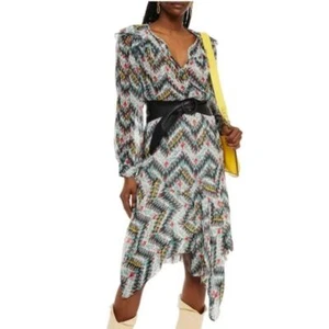 ISABEL MARANT ÉTOILE Enna Silk Chiffon Asymmetrical Dress Size XS White Black - Picture 1 of 22