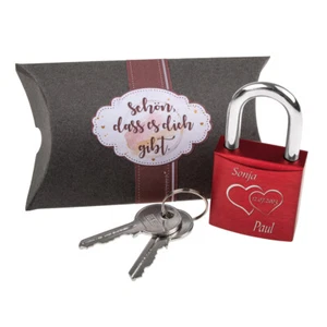 ♥ Liebesschloss ♥ rot mit Geschenkschachtel inkl. persönlicher Gravur - Bild 1 von 4