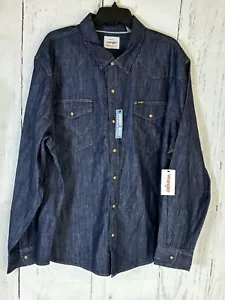 Wrangler Denim Western Hemd Herren 2 XL Langarm Pearl Snap Cowboy Wash Blau - Bild 1 von 12