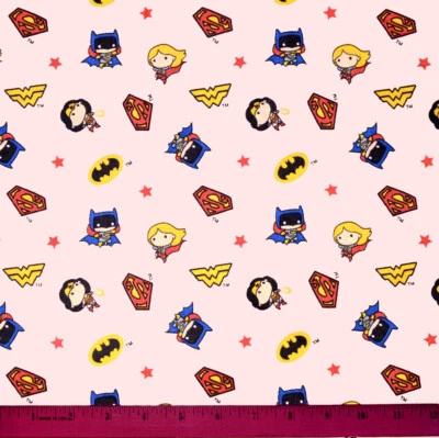 DC Comics Fabric - HALF YARD - 100% Cotton - Quilting Wonder Woman Batgirl Pink