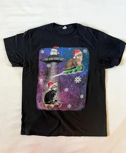 Funny Cat Christmas Holidays Snowflakes Winter X-mas T-Shirt Large Black - Bild 1 von 6