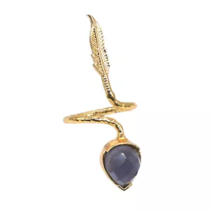 Amethyst Gemstone Ring Leaf Fashion Ring Gold Plated Adjustable Ring Gift P540 - Picture 1 of 5