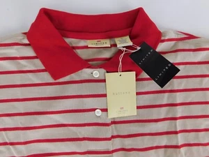 Limited America Damen Designer kurzärmlig beige rot gestreift Poloshirt XL NEU - Bild 1 von 11