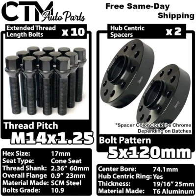 2x 30mm Grueso 5x120 74.1 CB Espaciador de Rueda Centrado en el Buje Negro 14x1.25 Perno BMW X5 X6 Foto 1 de 4