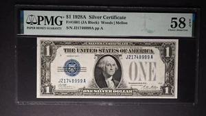 1928 A FR# 1601 $1 SILVER CERTIFICATE **PMG58 EPQ ** FUNNY BACK G497 - Picture 1 of 2