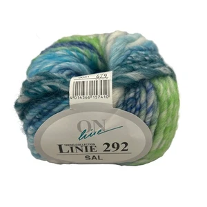 ONline Linie 292 Sal #31 Blues Greens White Striping Yarn Skein Wool Acrylic NEW - Picture 1 of 4