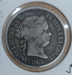 1868 Spain(España)-Philippines(Filipinas) 20 centimos silver coin/plata - Picture 1 of 2