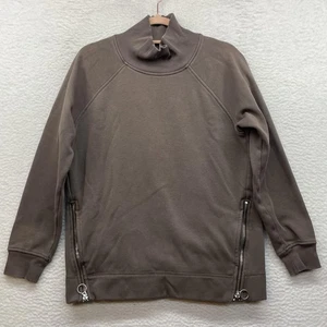 Athleta Sweatshirt Womens Small Brown Cozy Karma Side Zip Funnel Neck Pullover - Picture 1 of 12