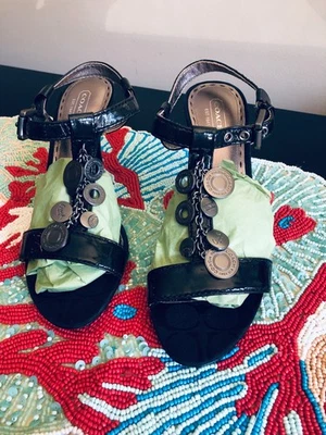 Coach Strappy Sandals Black Patent Ankle Straps Mid Heel Size 8 - Image 1 of 4