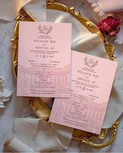 Dickes Baumwollpapier Buchdruck Hochzeit Einladungskarte individuell rosa romantisch - Bild 1 von 15