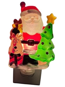 ST. NICHOLAS SQUARE SANTA CLAUS WITH CHRISTMAS TREE NIGHT LIGHT 4.75" TESTED - Picture 1 of 6