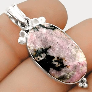 Natural Rhodonite 925 Sterling Silver Pendant Jewelry P-1100 - Picture 1 of 5
