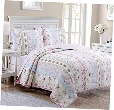  100% Algodón Real Patchwork Rosa Floral Casa Shabby Twin - 2 Piezas Rosa Salvaje Foto 1 de 4