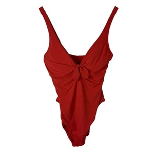 Robin Piccone Ava Knot One Piece Swimsuit Sz 12 Coral Pink Matte Jersey EUC - Picture 1 of 9