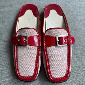 TOD'S Italy Mules Loafers Slip-on Leather Red Pellame Check Preppy Classic 39.5 - Picture 1 of 12