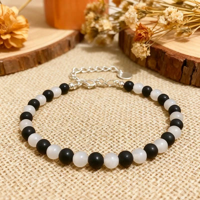 Pulsera de Turmalina Negra y Piedra Selenita Protección Empatía Pulsera Curativa Foto 1 de 3