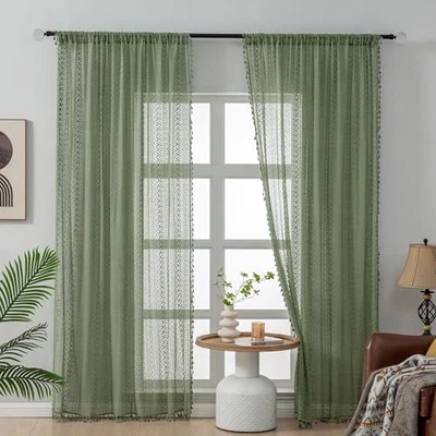 Encaje de ganchillo de algodón verde salvia 59" W x 84" L (paquete de 2) Crochet01-verde oliva Foto 1 de 4