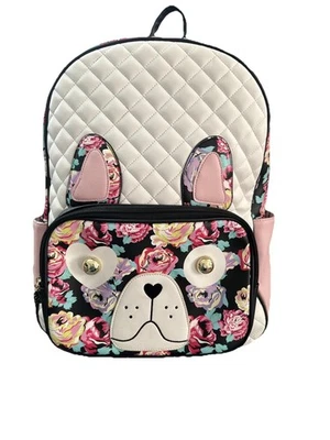 Mochila acolchada Betsey Johnson Bulldog Francés Rosa/Crema Negra Floral Peonía Foto 1 de 4