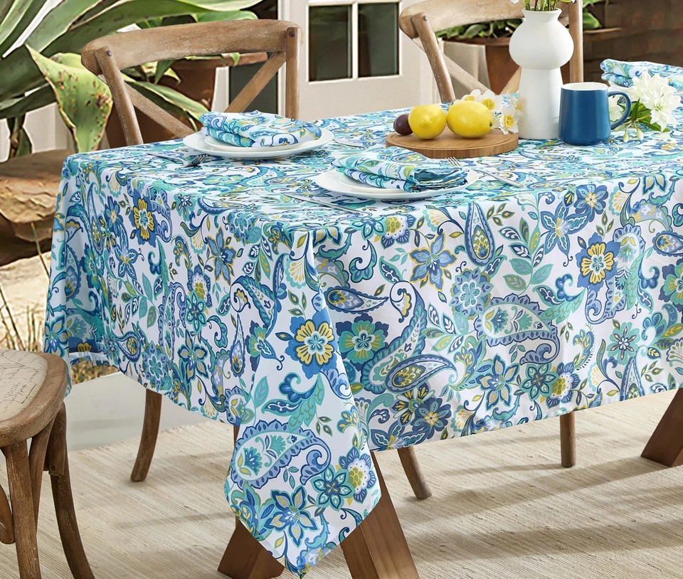 Newbridge Blue Paisley Indoor Outdoor Fabric Tablecloth Shabby Chic 60x102