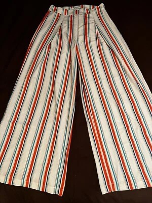 A. Calin By Flying Tomato Womens Pants Multicolor Striped Wide Leg Pleated Sz L - Image 1 of 4