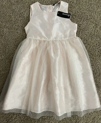 NWT NEW Girl’s Size 8 George Peach Pink Satin & Lace Gold Sparkles Party Dress - Image 1 of 4