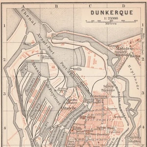 DUNKIRK  1924 Antique map plan FRANCE Dunkerque - Picture 1 of 6