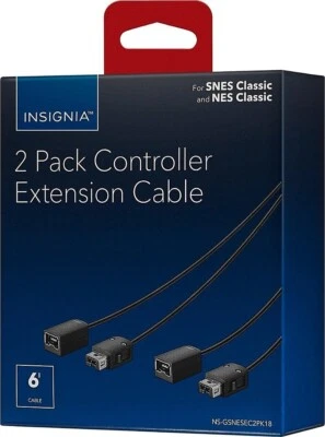 NEW 2-Pack Insignia Controller Extension Cable NES Classic SNES Wii Black 6ft - Image 1 of 2