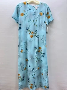 Vintage Indulgence Women's Size S Maxi Sheath Dress Short Sleeve Blue Floral - Picture 1 of 8
