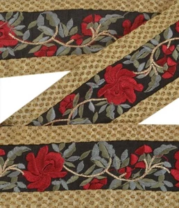 Sanskriti Vintage Saree Border Embroidered Craft Trims Floral Lace 1Yd Black - Picture 1 of 8