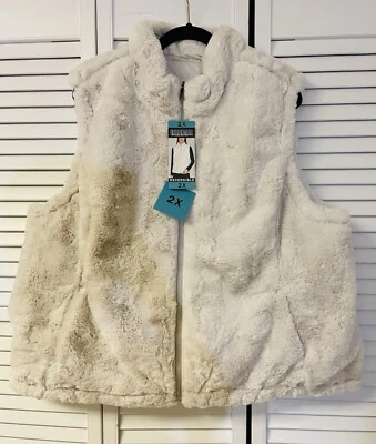 Chaleco para mujer talla 2X original Nicole Miller reversible acolchado imitación piel marfil Foto 1 de 4