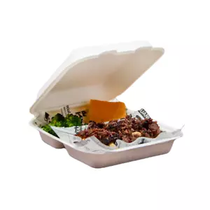 Dart HC8SC3PF, 8x8x3-Inch 3-Compartment Compostable Hinged Container, 300/CS - Picture 1 of 1
