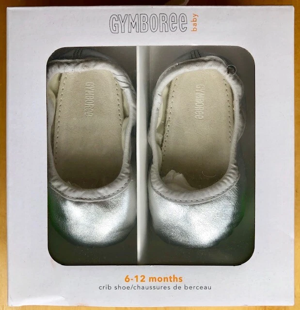 Gymboree Newborn Baby Toddler Girl Silver Soft Leather Ballet crib shoe  - Image 1 of 1