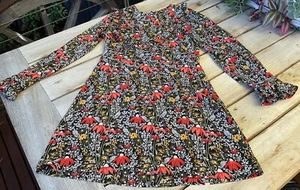 Topshop Crepe Multicoloured Floral Ruffle Bib Long Sleeve Dress A Line Skirt 8 - Picture 1 of 17