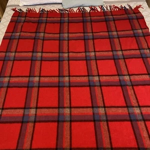 Vintage Faribo Fluff Loomed rot schwarz Wolle Plaid Überwurf Decke 63"x50" Camp Picknick - Bild 1 von 9