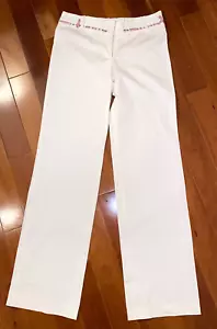 Ladies BCBG MAXAZRIA Off White Bootcut Pants w/ PINK STRIPED RIBBON BELT - 4 - Picture 1 of 9