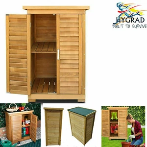All Weather Wooden Outdoor Garden Lawn Cabinet Tool Shed Shelf Cupboard Storage - Picture 1 of 18