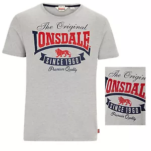 Lonsdale Since 1960 Premium Grey Lion Logo Regular Fit 90% Cotton Corrie T-Shirt - Picture 1 of 7