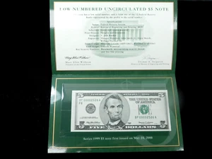 Low Numbered Uncirculated $5 Deluxe Note - Serial #00002526 in BEP Folder - Picture 1 of 3