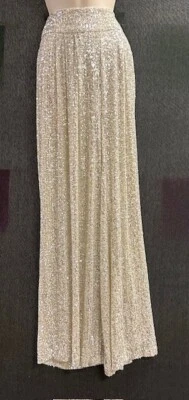 Pantalones Palazzo Dillards Eliza J Plateados Sobre Marfil Lentejuelas Talla 8 Alto Nuevos con Etiquetas Foto 1 de 4
