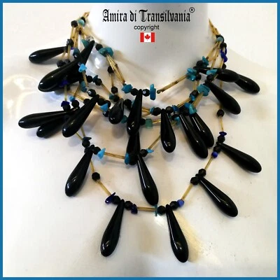 Luxury Jewelry Necklace Layered Lariat Pendant Vintage Pearls Drop Collar Stones - Image 1 of 4