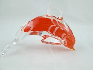 Orange und klare Kunstglas Delfin Figur - Bild 1 von 7