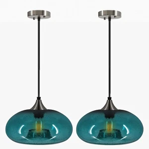 NATUMOIS Large Glass Pendant Lights, Green Seeded Bubble, 11", 2-Pack - Picture 1 of 7