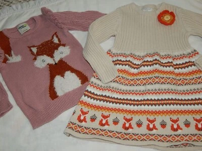 2 Piece Baby Girls size 2T Fox Dress and Sweater Bundle Lot  - Image 1 of 4