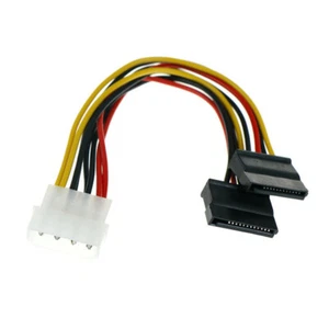 8" Inch (20cm) 4-pin Molex Male to Dual 15-pin SATA Female Power Adapter Cable - Picture 1 of 1