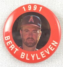 MLB 1991 MLBPA Photo Button Pin - California Angels - Bert Blyleven