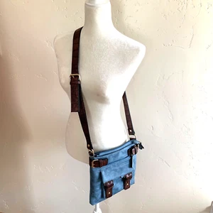 Dasein women's faux leather crossbody shoulder purse blue - Picture 1 of 12