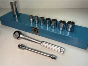 NOS CRESCENT Tool USA Made 10pc 3/8"LIFE-TIME Socket Set c/w Metal Box - Picture 1 of 9
